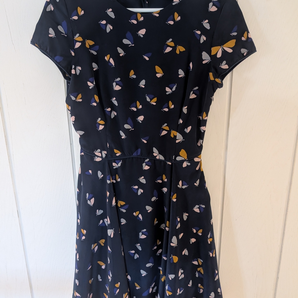 Zara Dark Blue Dress with Butterfly Pattern